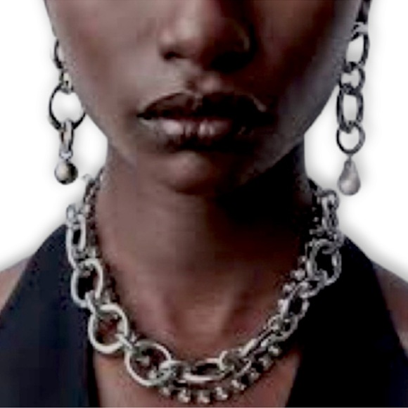 Zara Chain Link Pearl Silver-tone Earrings NWT - Picture 4 of 5